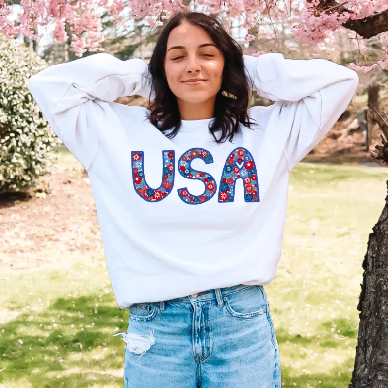 Flower Power USA Crew sold by Detailed Threads Boutique