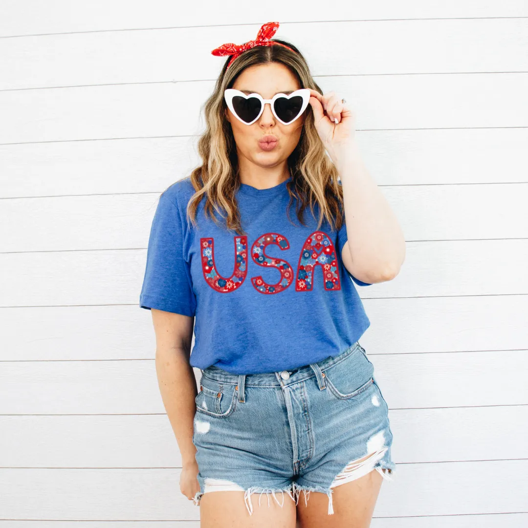 Flower Power USA Tee - Blue sold by Detailed Threads Boutique product image thumbnail 2