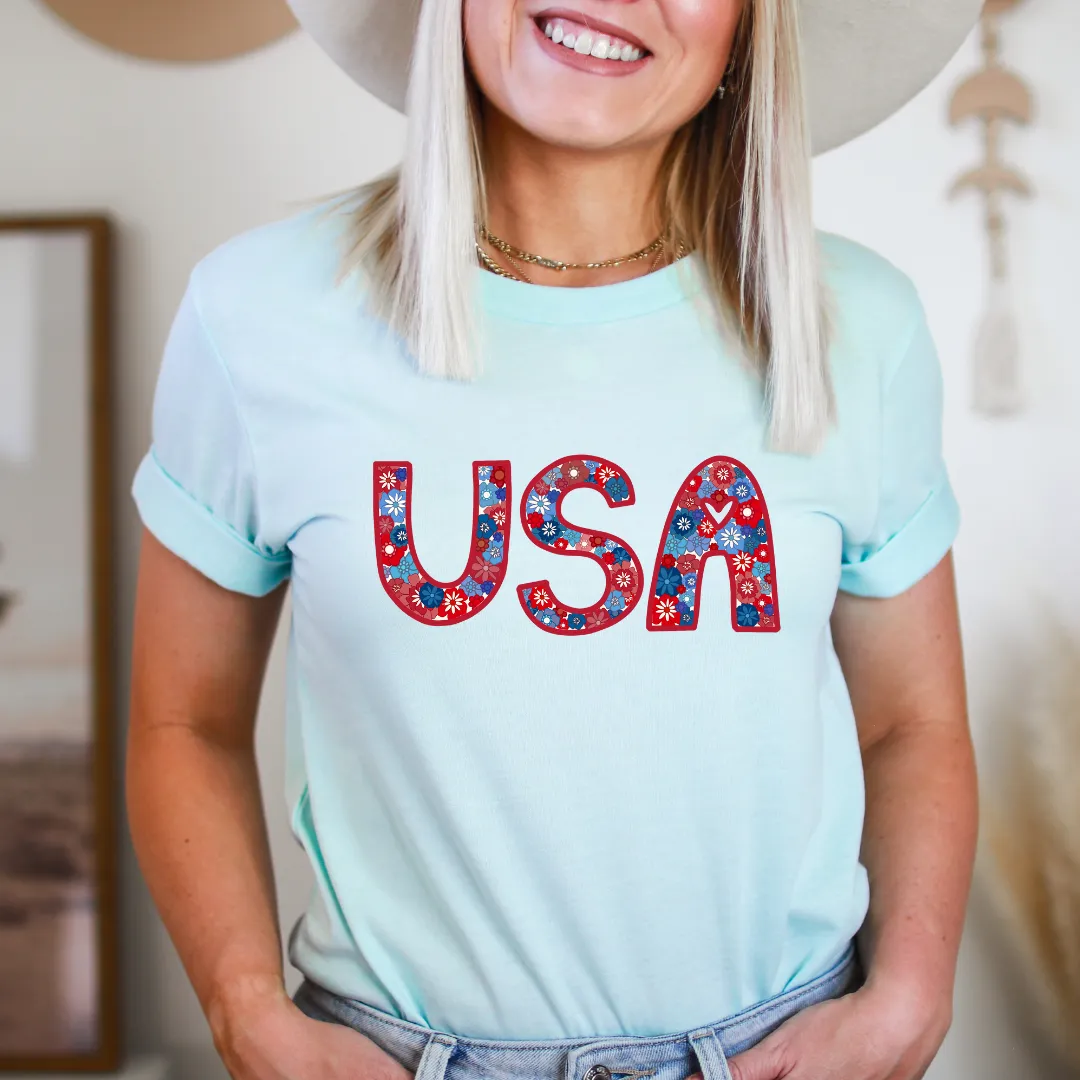 Flower Power USA Tee - Blue sold by Detailed Threads Boutique