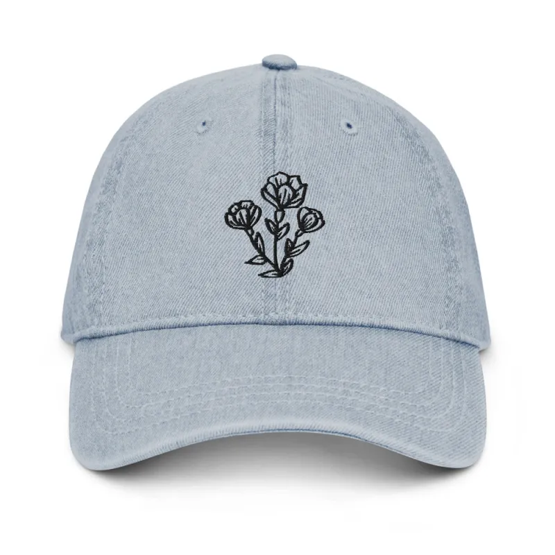 Floral Denim Hat sold by Detailed Threads Boutique