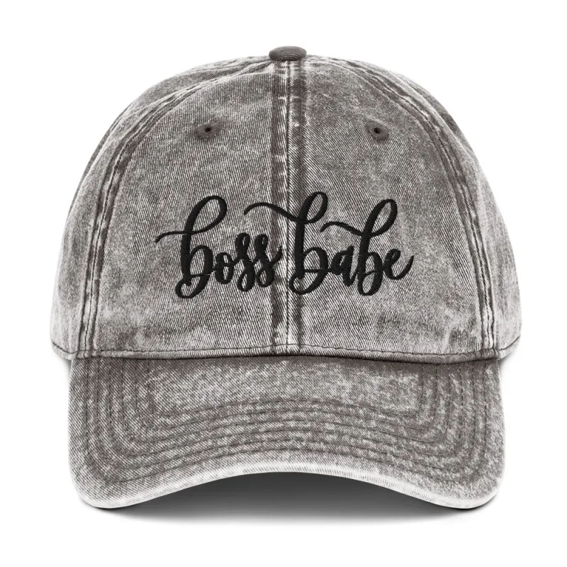 Boss Babe Grey Denim Cap sold by Detailed Threads Boutique