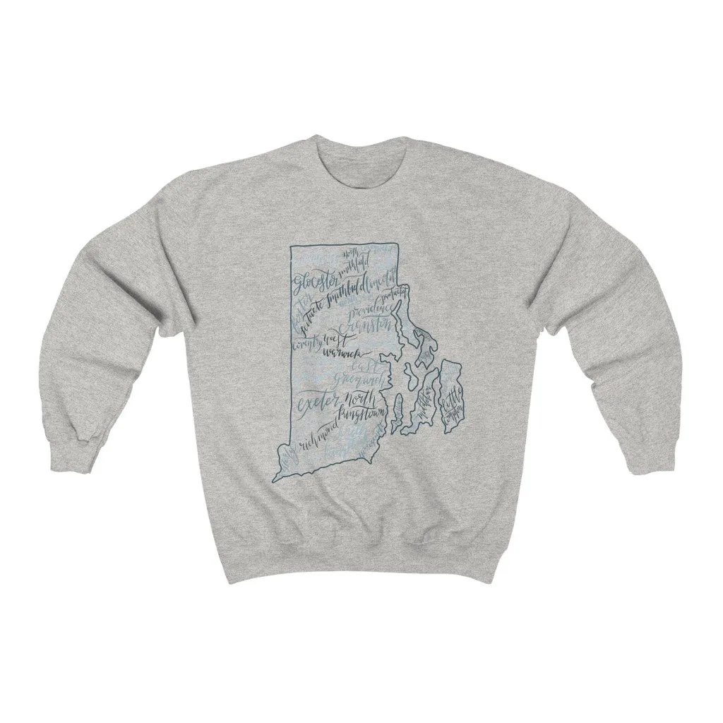 RI Map Crewneck Sweatshirt sold by Detailed Threads Boutique product image thumbnail 2