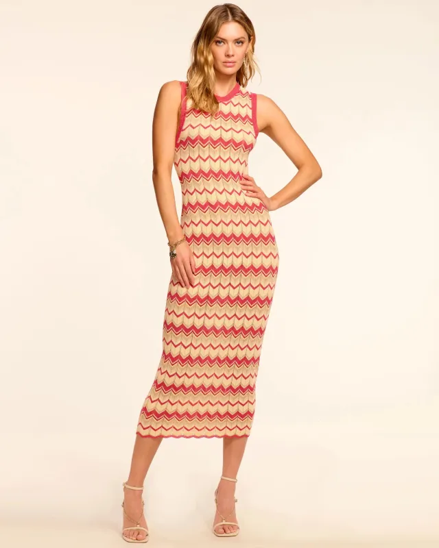 Ramy Brook - Declan Metallic Knit Midi Dress - Pink Chevron made by Ramy Brook