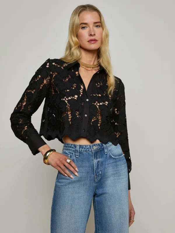L'agence - Seychelle Cropped Lace Blouse - Black sold by Jessie Boutique
