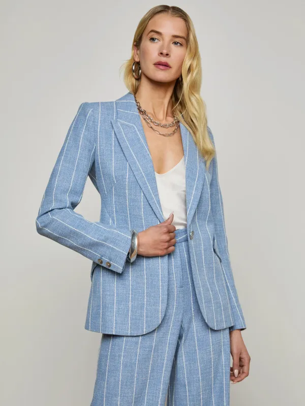 L’agence - Chamberlain Blazer - Sky Blue/White Pinstripe sold by Jessie Boutique