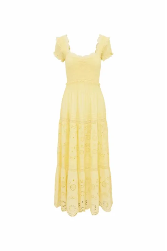 Loveshackfancy - Bisolet Eyelet Lace Maxi Dress - Citron sold by Jessie Boutique