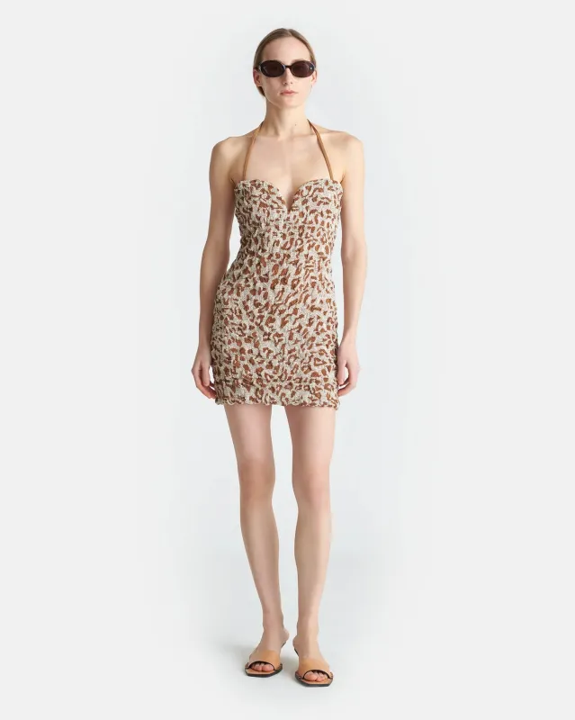 Nanushka - Jannika Seersucker Cotton Voile Mini Dress - Ocelot sold by Jessie Boutique