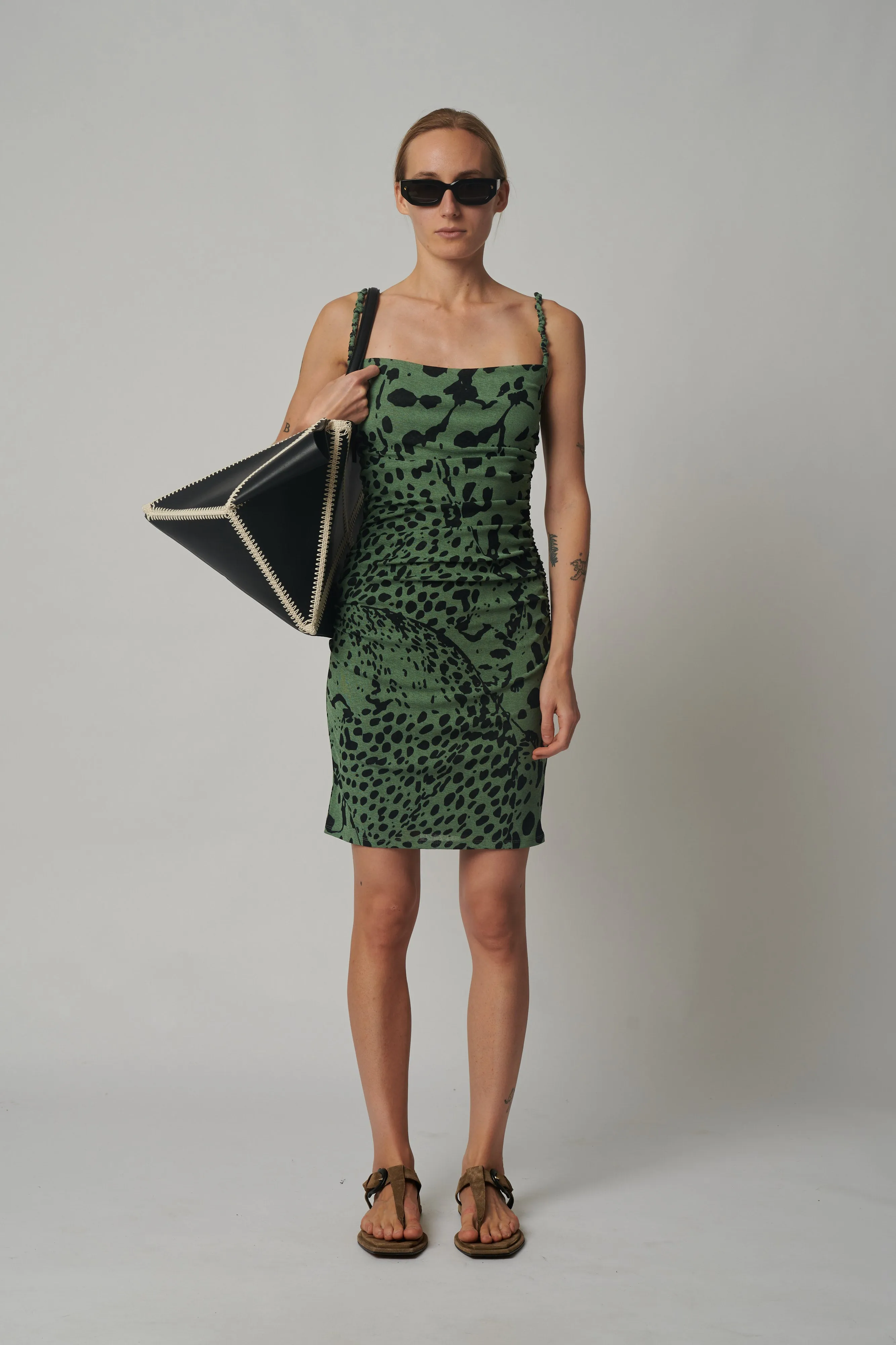 Nanushka - Adie Printed Mesh Jersey Dress - Cheetah Green sold by Jessie Boutique