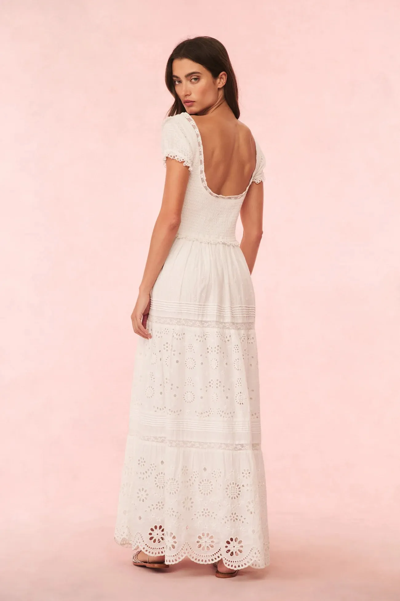 Loveshackfancy - Bisolet Eyelet Lace Maxi Dress - Optic White sold by Jessie Boutique product image thumbnail 3