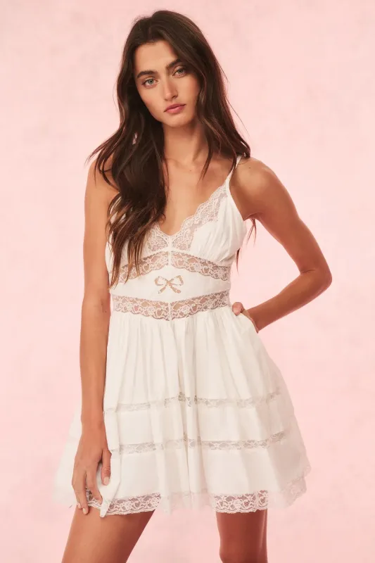 Loveshackfancy - Zima Cotton Lace Bow Mini Dress - Optic White sold by Jessie Boutique