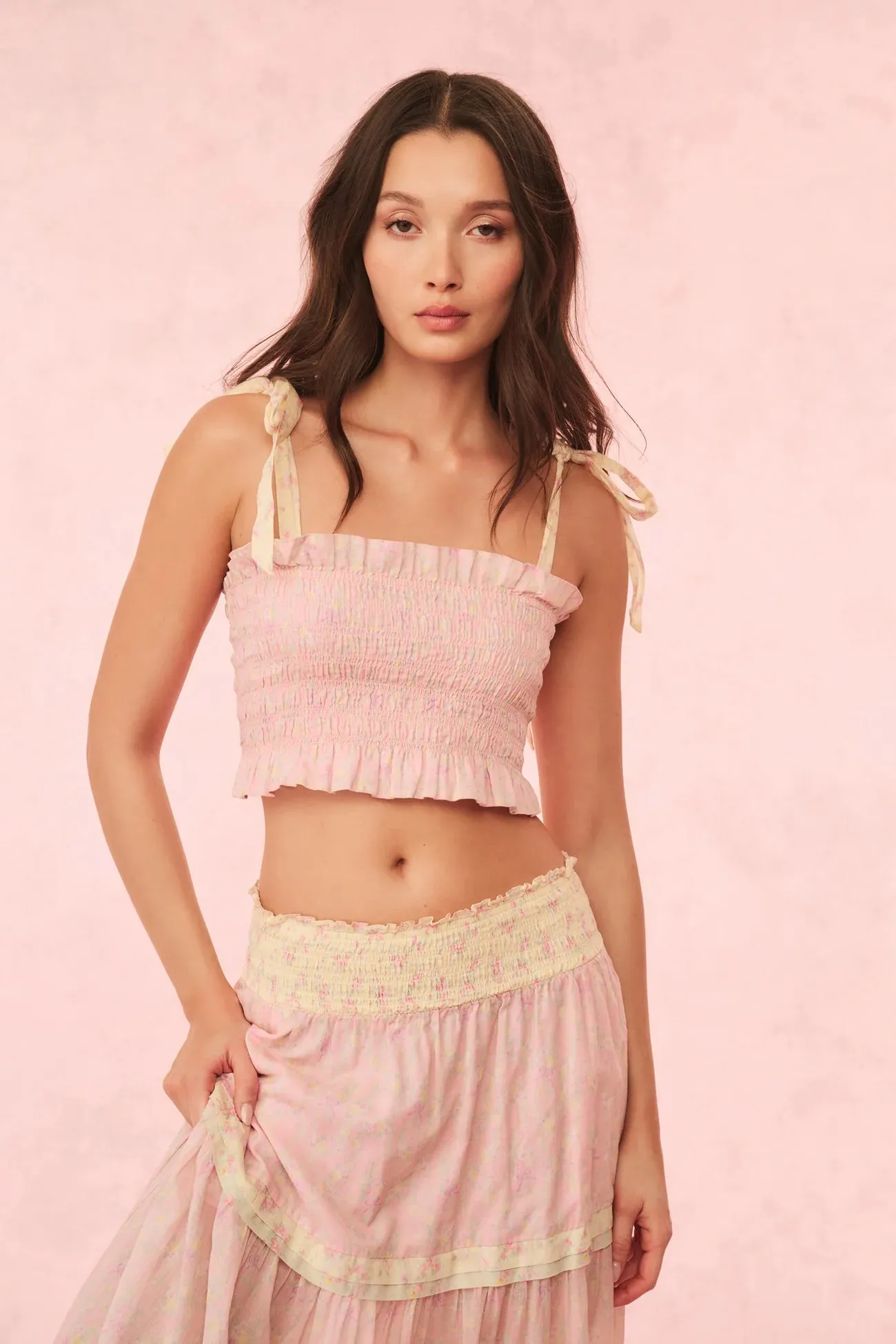 Loveshackfancy - Corbin Cotton Mixed Print Top - Pink Lemonade sold by Jessie Boutique