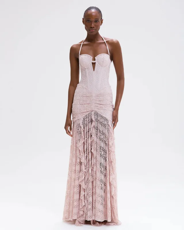 Patbo - Seashell Lycra Gown - Beige made by Jessie Boutique