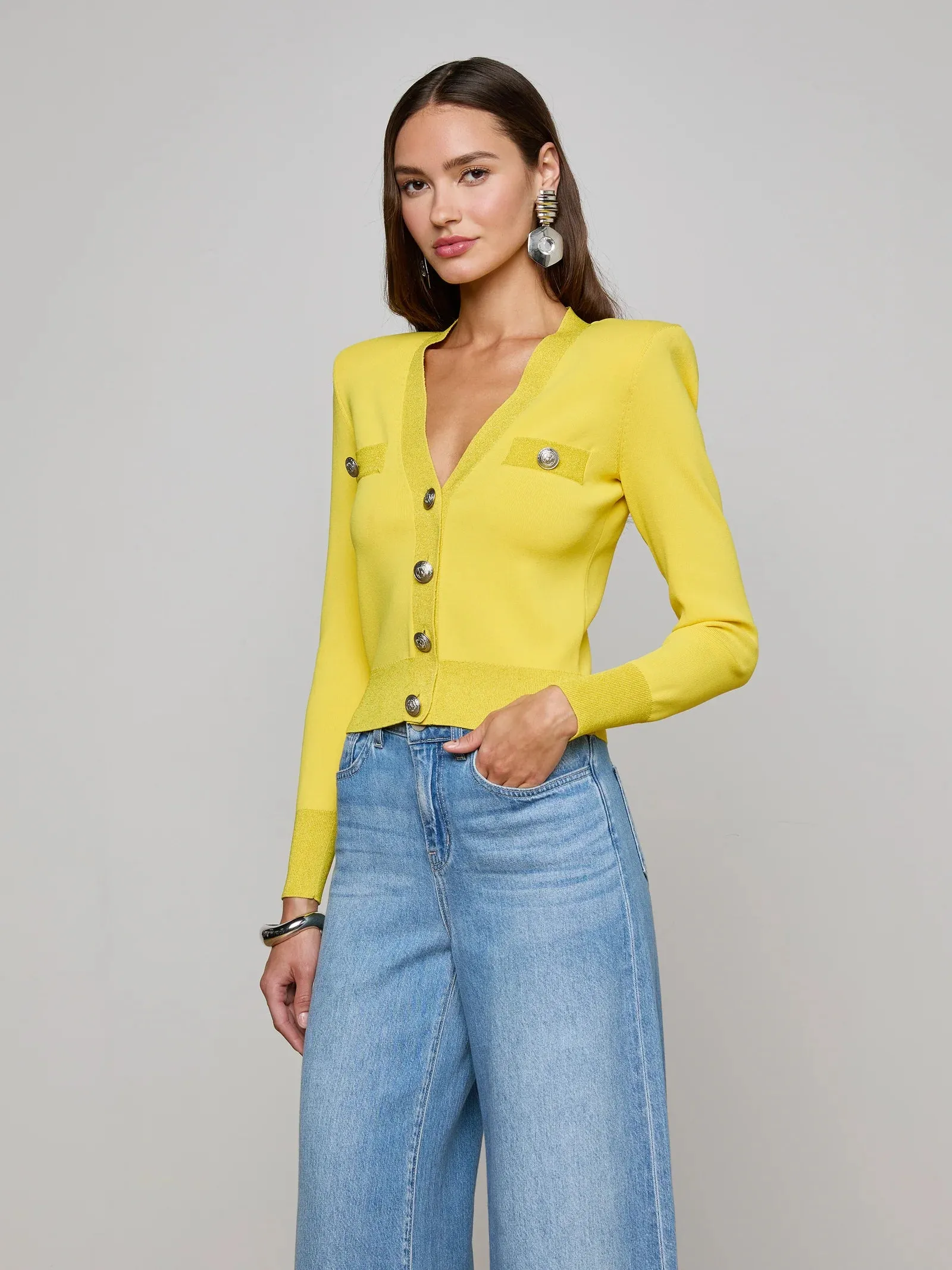 L'agence - Taya V-Neck Cardigan - Lemon Tonic/Nickel sold by Jessie Boutique product image thumbnail 3