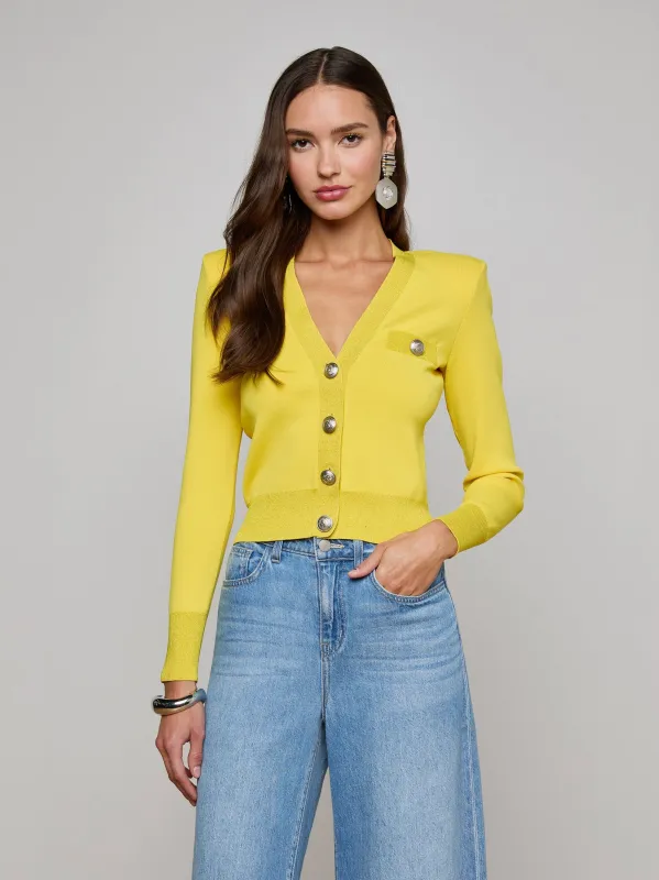 L'agence - Taya V-Neck Cardigan - Lemon Tonic/Nickel sold by Jessie Boutique