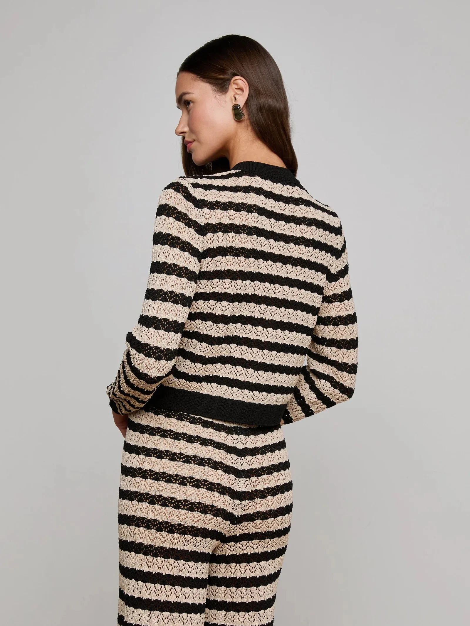 L'agence - Orla Pointelle Knit Cardigan - Black/Natural Stripe sold by Jessie Boutique product image thumbnail 3