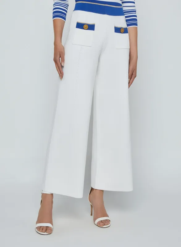 L'agence - Madrid Wide-Leg Knit Pant - White/Navy/Gold made by L'AGENCE