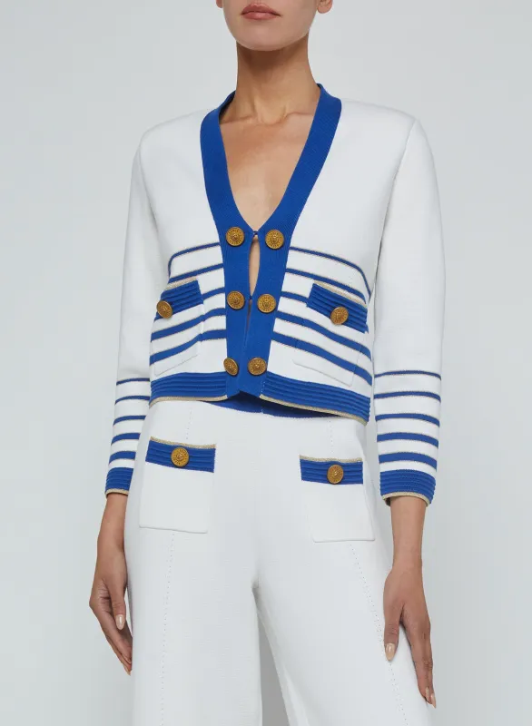 L'agence - Catie Knit Cardigan - White/Navy/Gold sold by Jessie Boutique