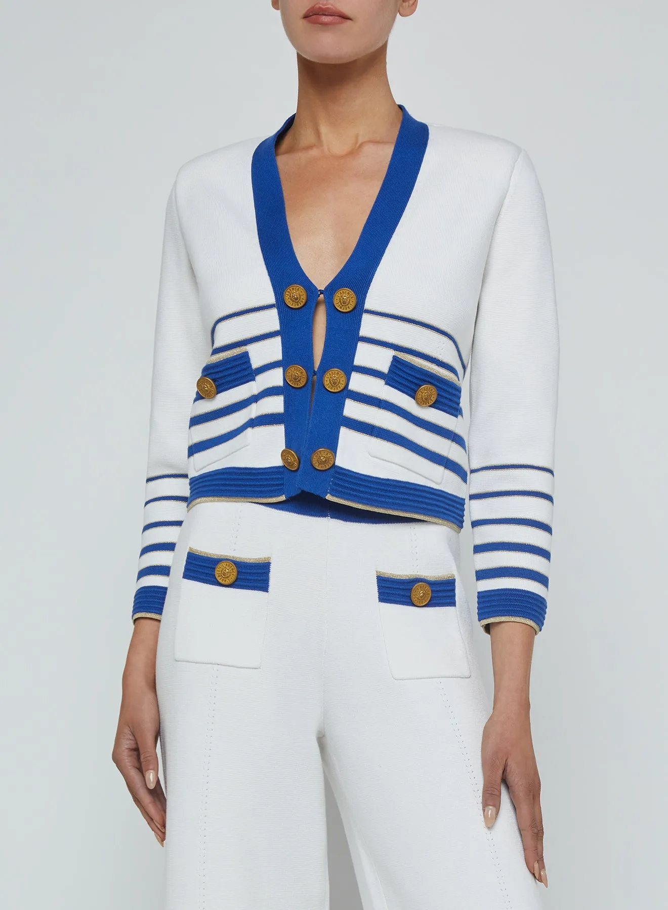 L'agence - Catie Knit Cardigan - White/Navy/Gold sold by Jessie Boutique