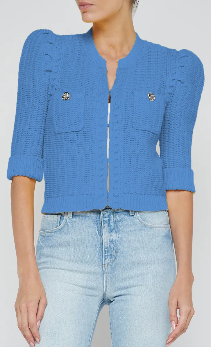 L’agence - Delilah Cropped Cardigan - Soft Blue/Nickel sold by Jessie Boutique