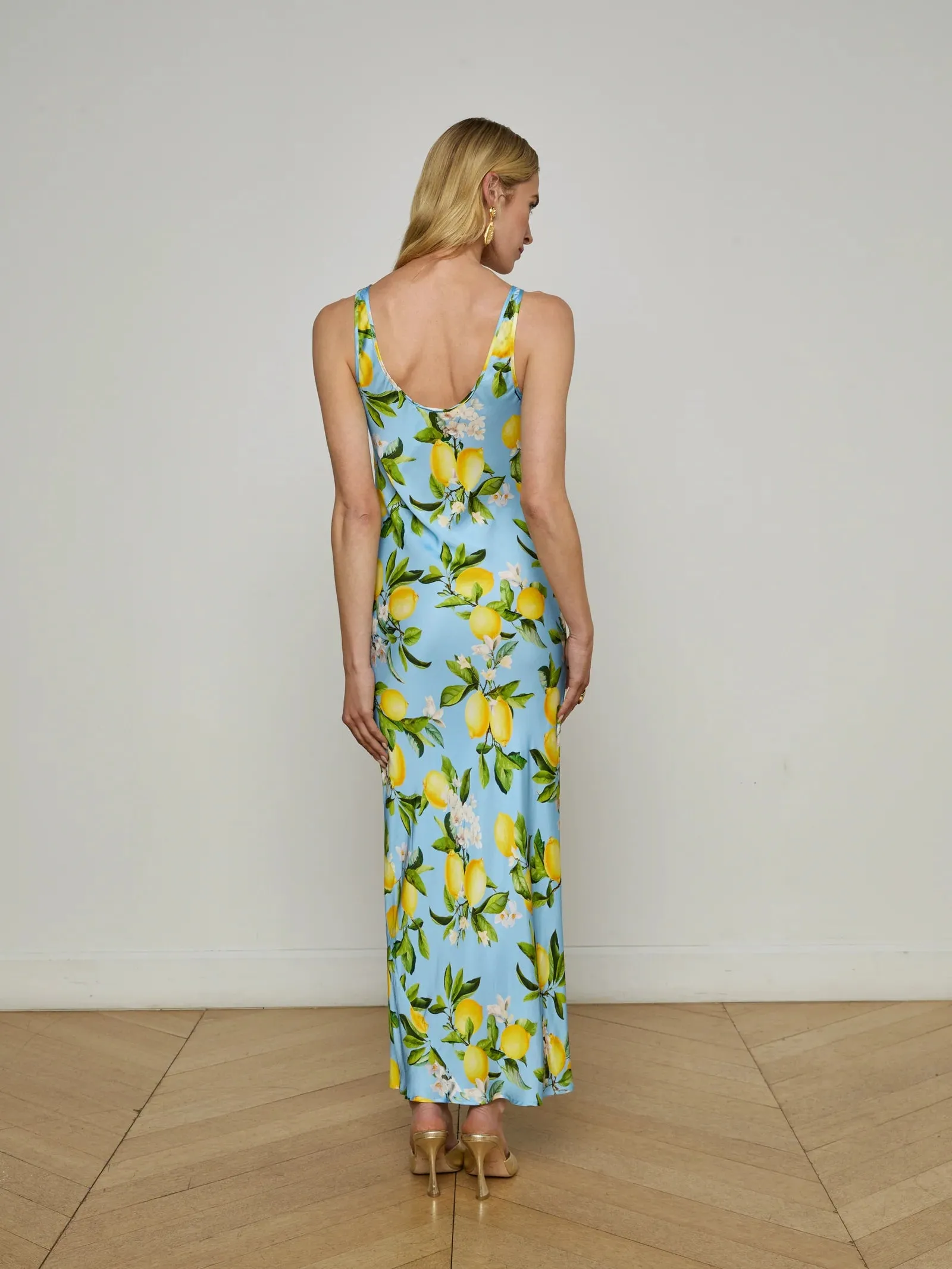L'agence - Akiya Satin Maxi Dress - Sky Blue/Yellow Floral Lemon sold by Jessie Boutique product image thumbnail 2