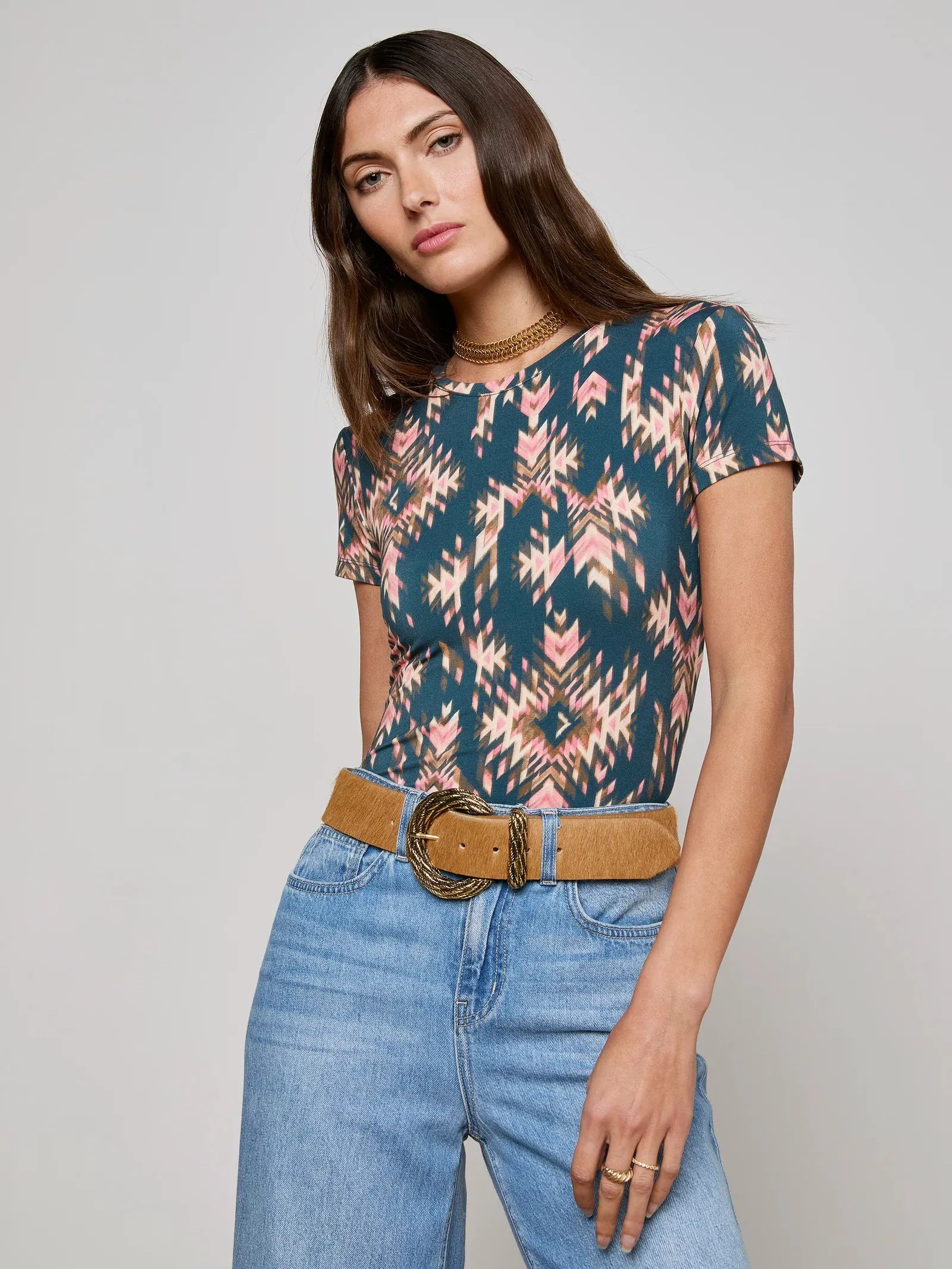 L'agence - Ressi Crew Neck - Charcoal Multi Ganado Print sold by Jessie Boutique