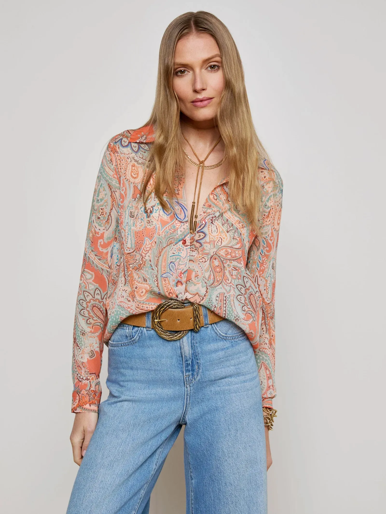 L'agence - Laurent Paisley Blouse - Orange/Light Blue Traditional Paisley sold by Jessie Boutique