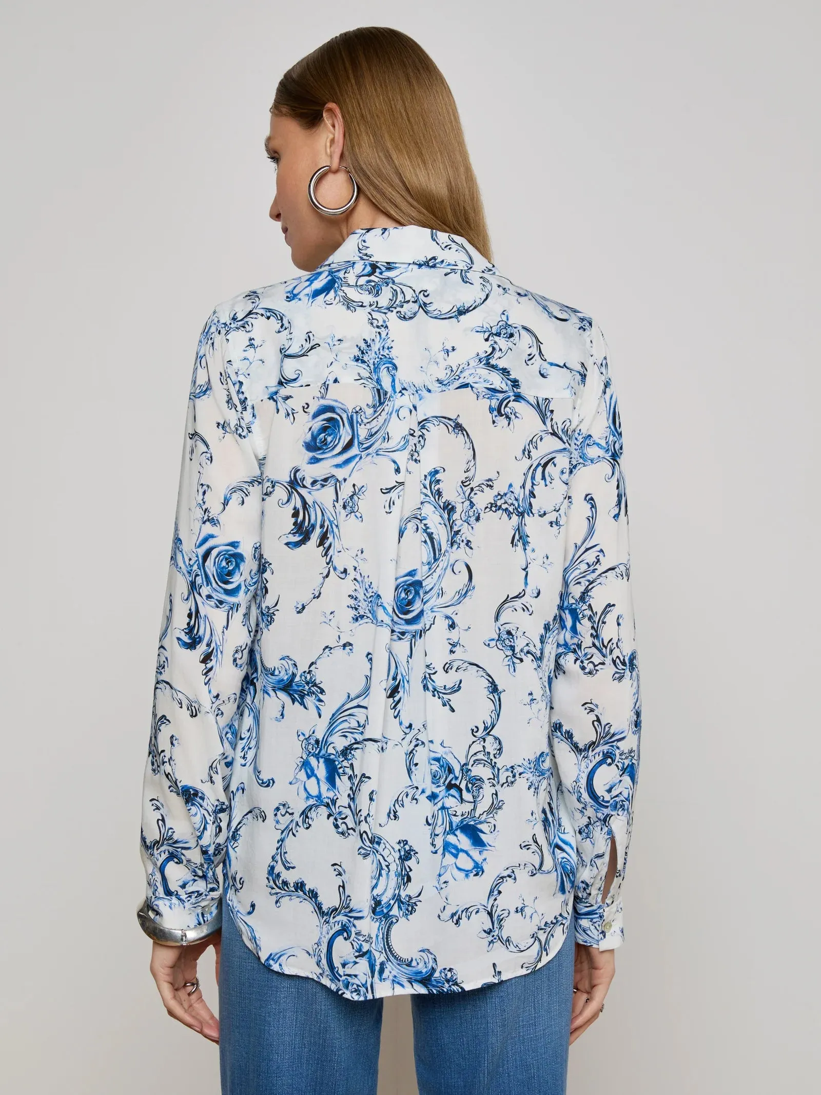 L'agence - Holly Blouse - White/Blue Baroque Swirl sold by Jessie Boutique product image thumbnail 3