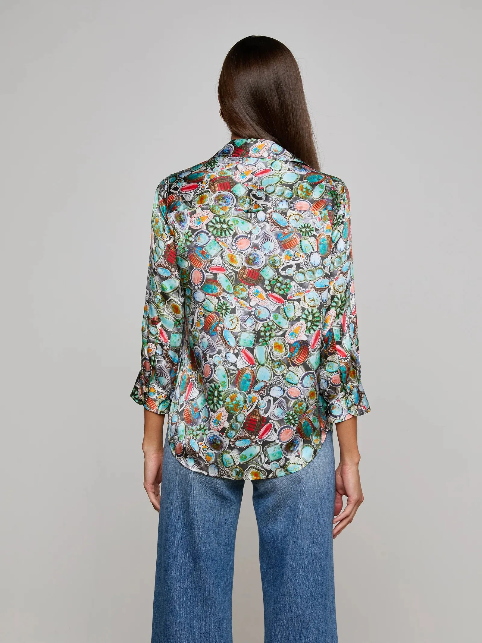 L'agence - Dani Silk Blouse - Multi Mix Turquoise Rings sold by Jessie Boutique product image thumbnail 3