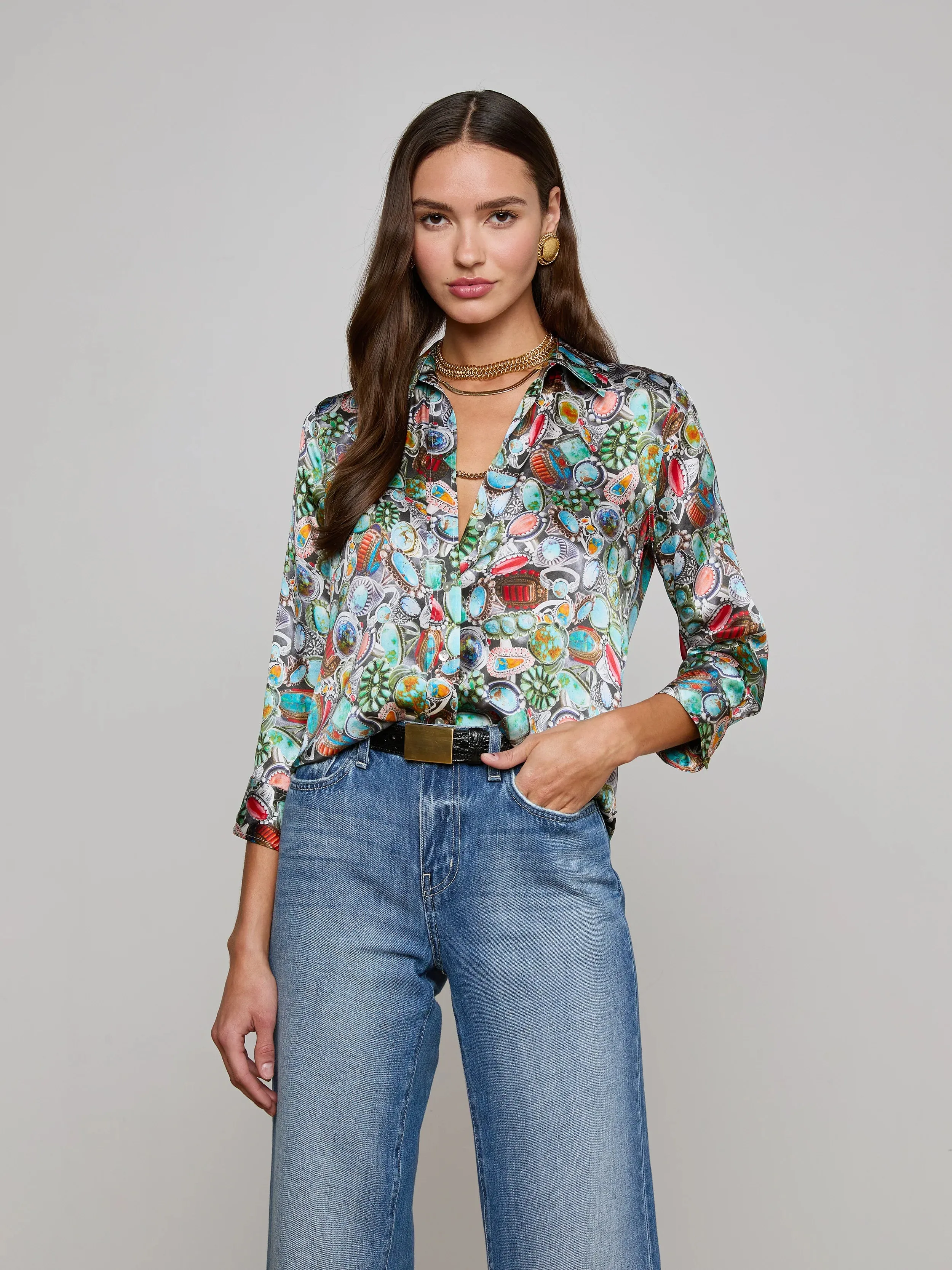 L'agence - Dani Silk Blouse - Multi Mix Turquoise Rings sold by Jessie Boutique product image thumbnail 2