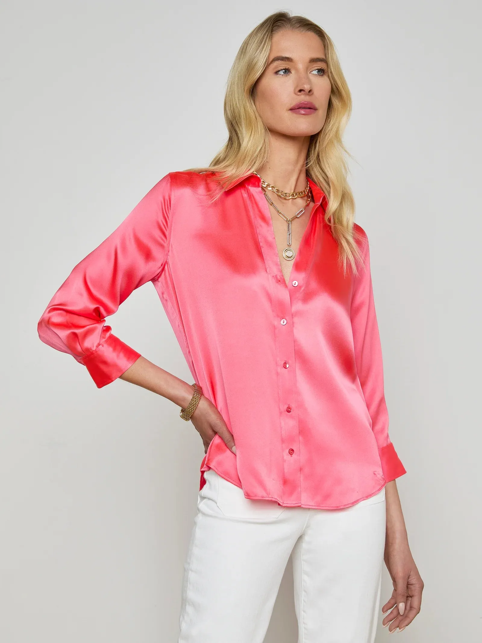 L'agence - Dani Silk Blouse - Pop Coral sold by Jessie Boutique product image thumbnail 3