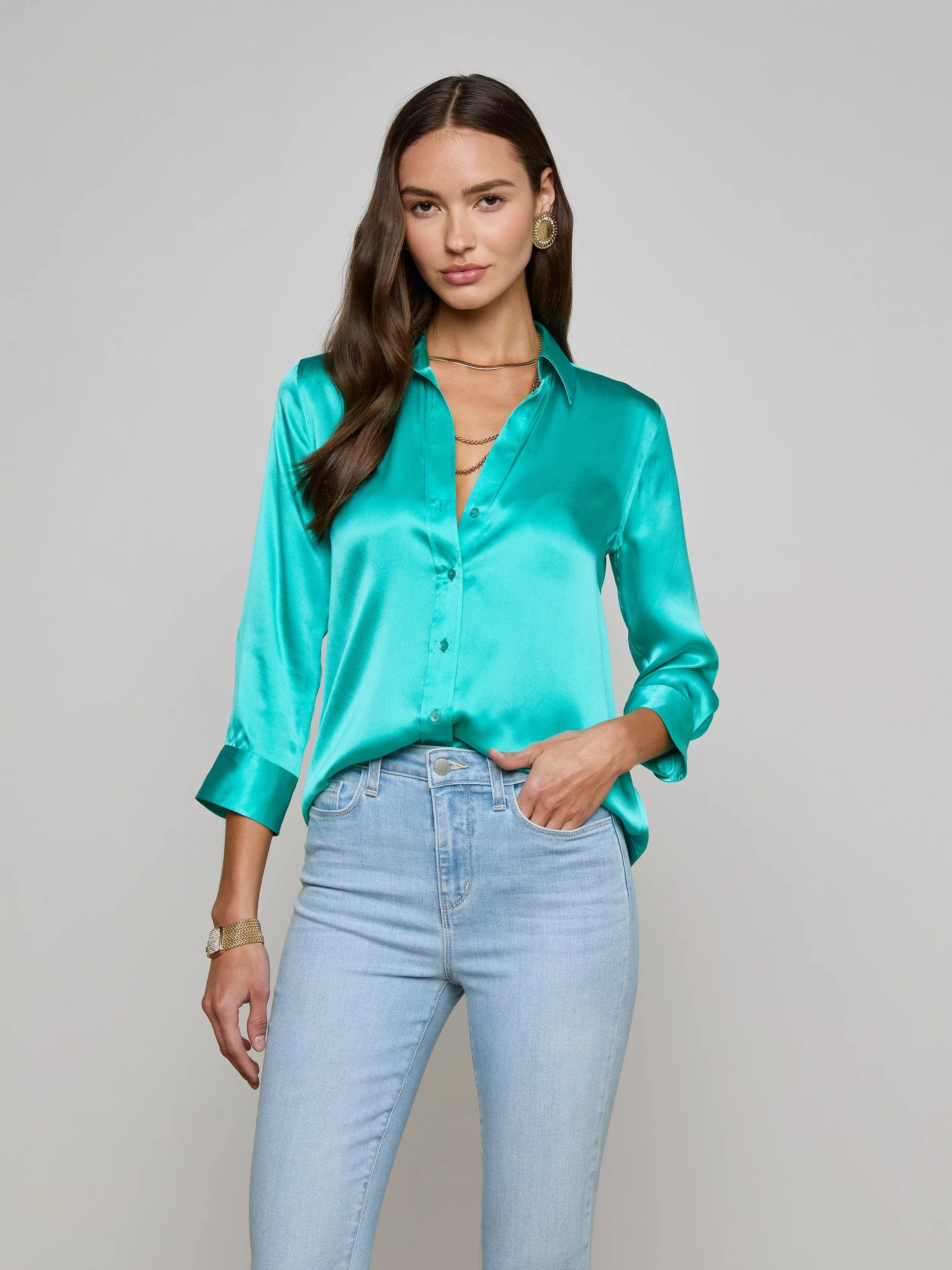 L'agence - Dani Silk Blouse - Pool Blue sold by Jessie Boutique product image thumbnail 2