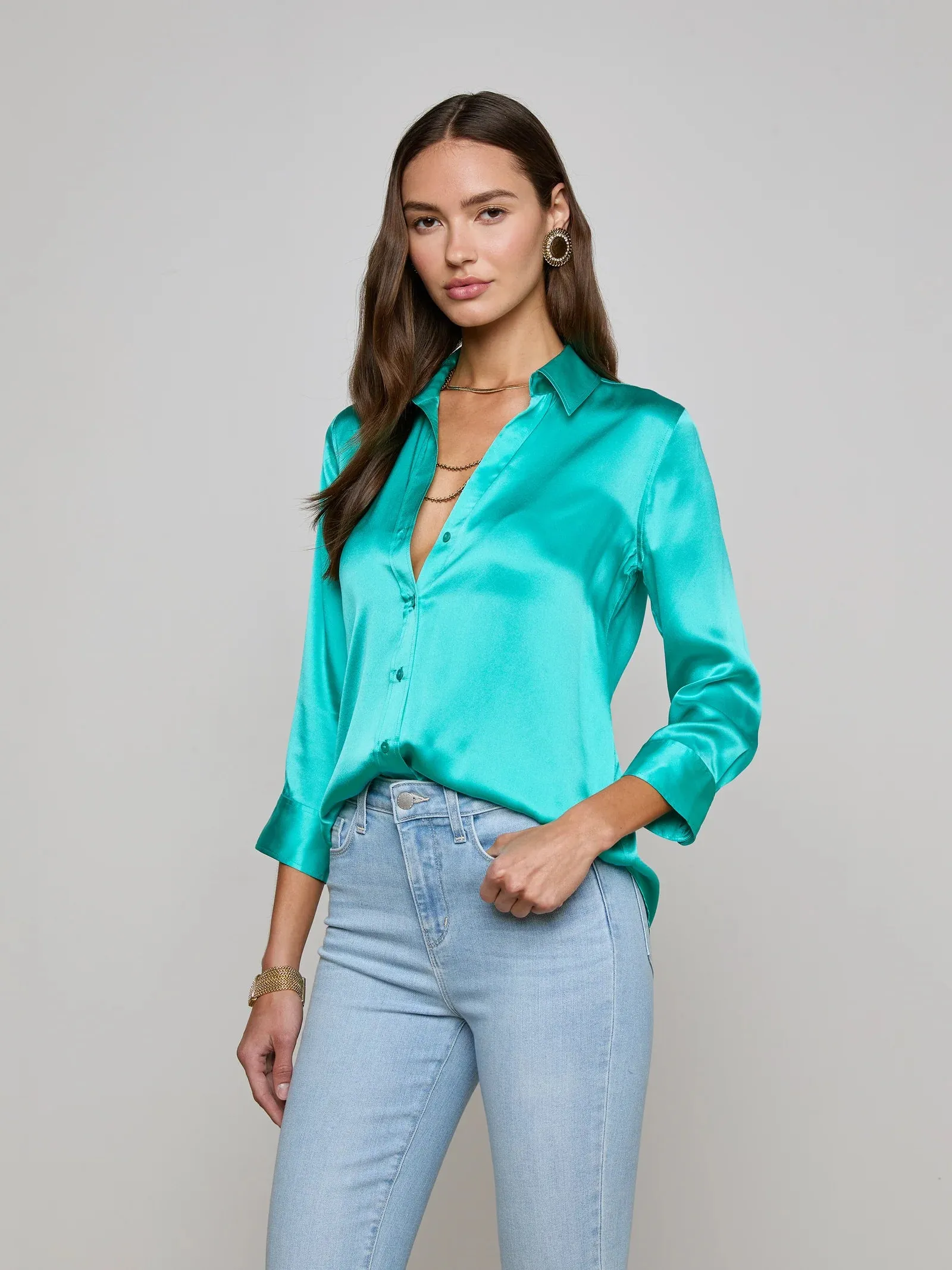 L'agence - Dani Silk Blouse - Pool Blue sold by Jessie Boutique product image thumbnail 3
