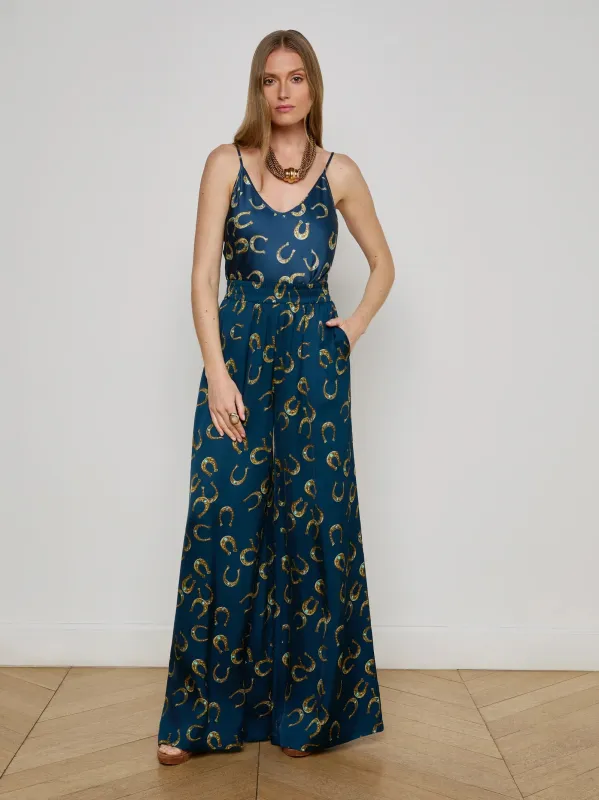 L'agence - Lillian Satin Wide-Leg Pant - Midnight Multi Horseshoe made by L'AGENCE