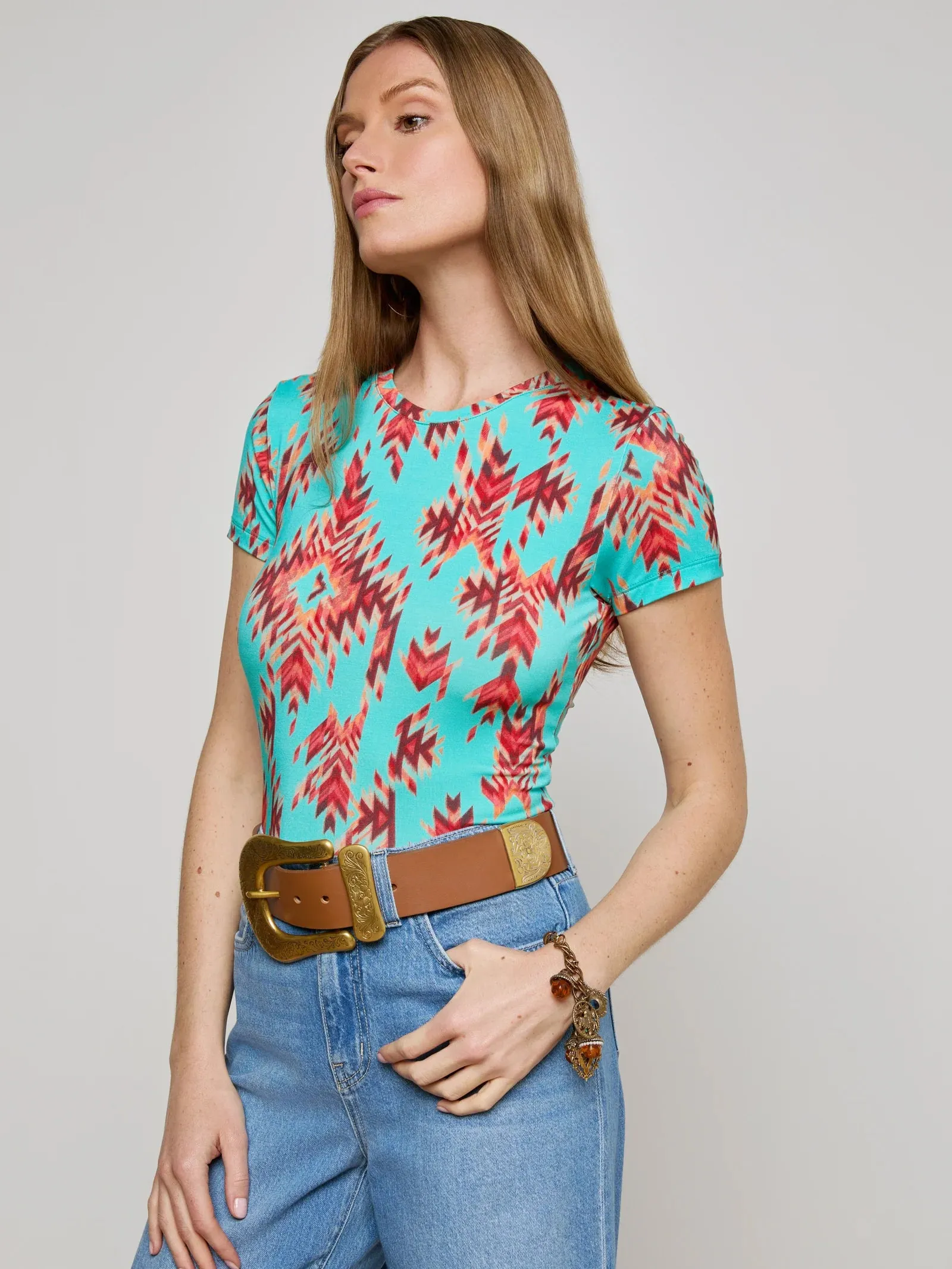 L'agence - Ressi Crew Neck - Pool Blue Multi Ganado Print sold by Jessie Boutique product image thumbnail 2