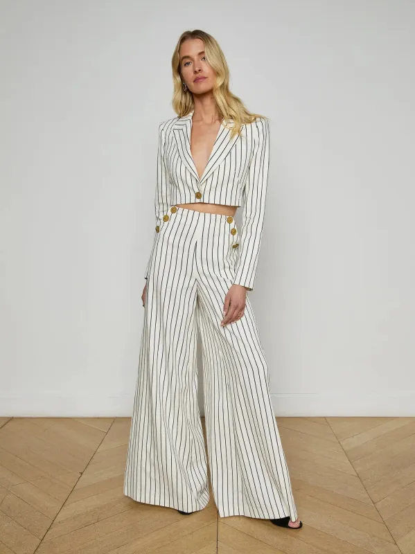L'agence - Kingston Striped Wide-Leg Pant - Vintage White/Black Pinstripe sold by Jessie Boutique