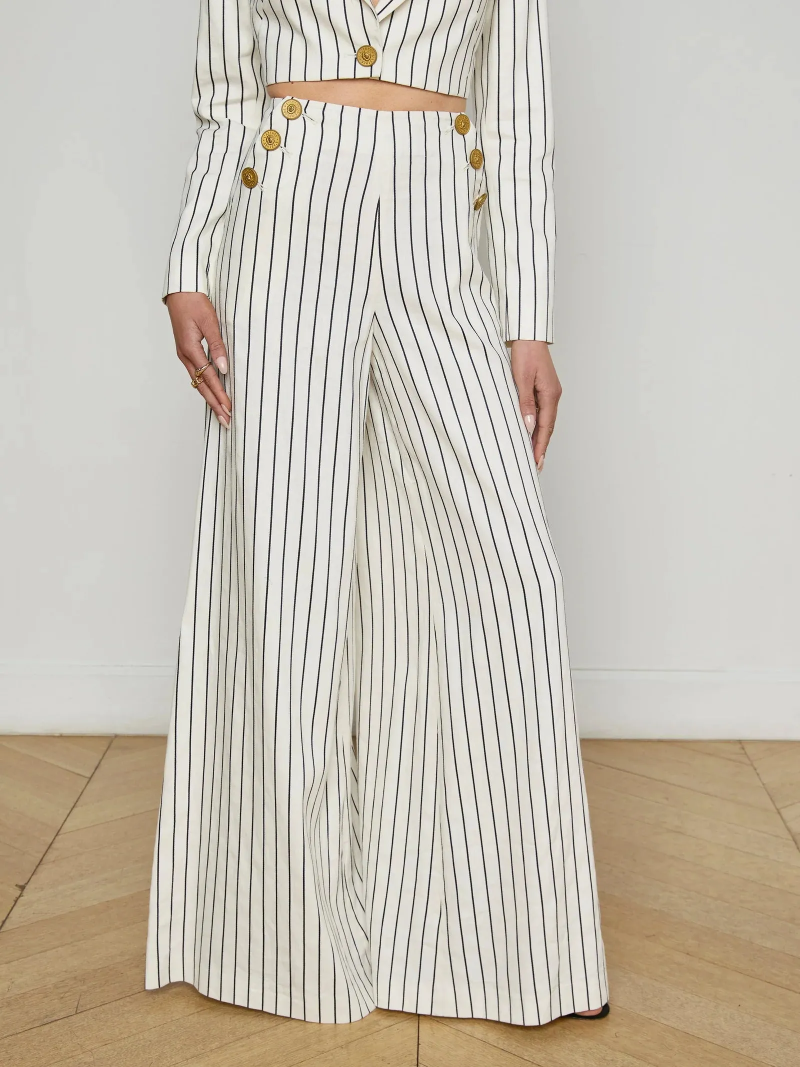 L'agence - Kingston Striped Wide-Leg Pant - Vintage White/Black Pinstripe sold by Jessie Boutique product image thumbnail 2