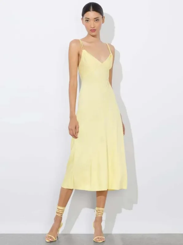Alice + Olivia - Kiro V-neck Slip Dress - Butter sold by Jessie Boutique