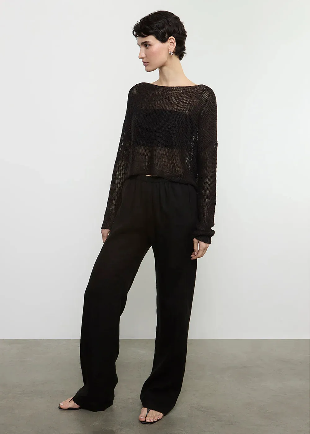 Enza Costa - Linen Open Knit Bateau Sweater - Black sold by Jessie Boutique product image thumbnail 3