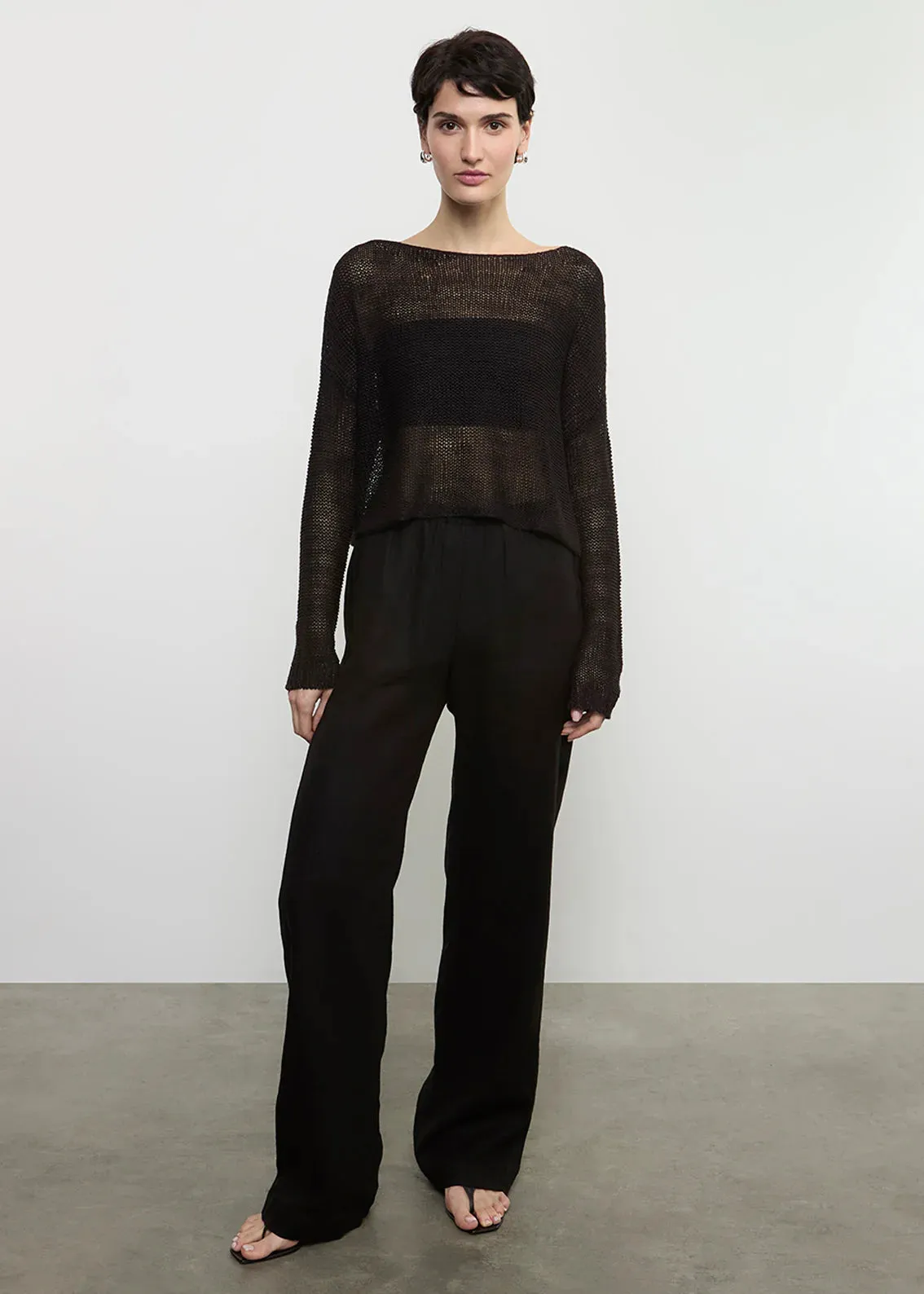 Enza Costa - Linen Open Knit Bateau Sweater - Black sold by Jessie Boutique
