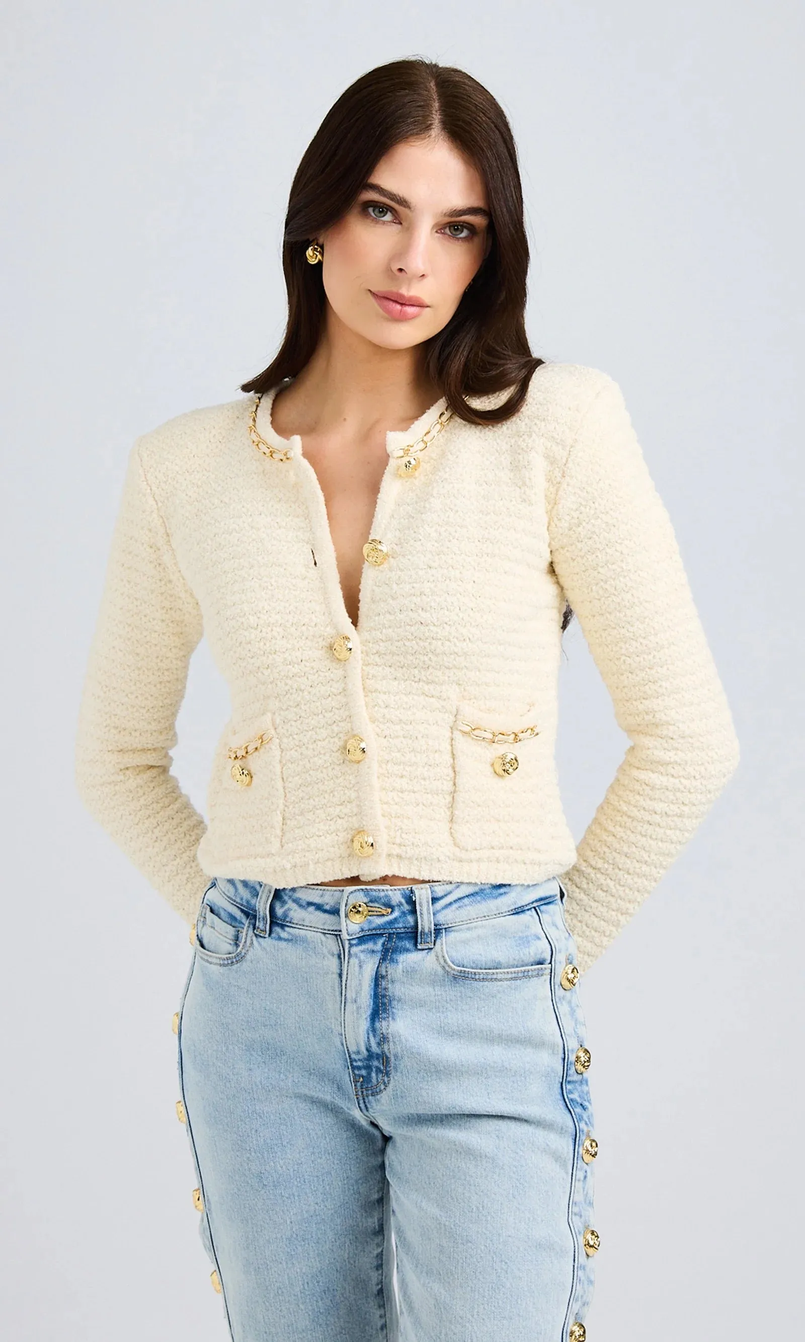 Generation love - Kelly Chain Cardigan - Cream Melange sold by Jessie Boutique