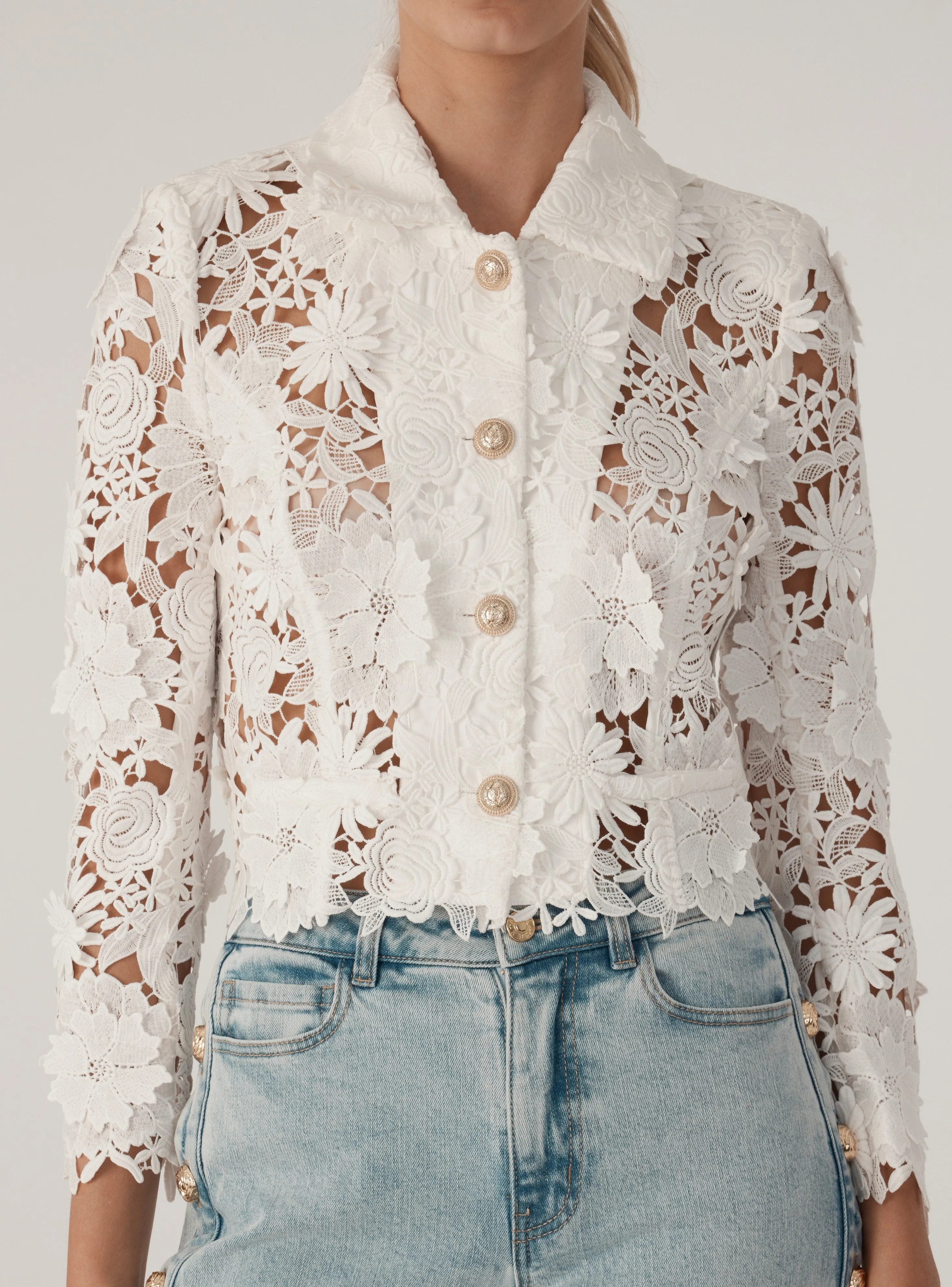 Generation love - Oliver 3D Lace Jacket - White sold by Jessie Boutique