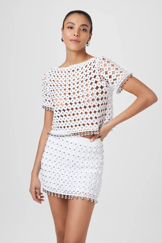 Toccin - Nadia Pull On Crochet Skirt - Optic/Silver sold by Jessie Boutique