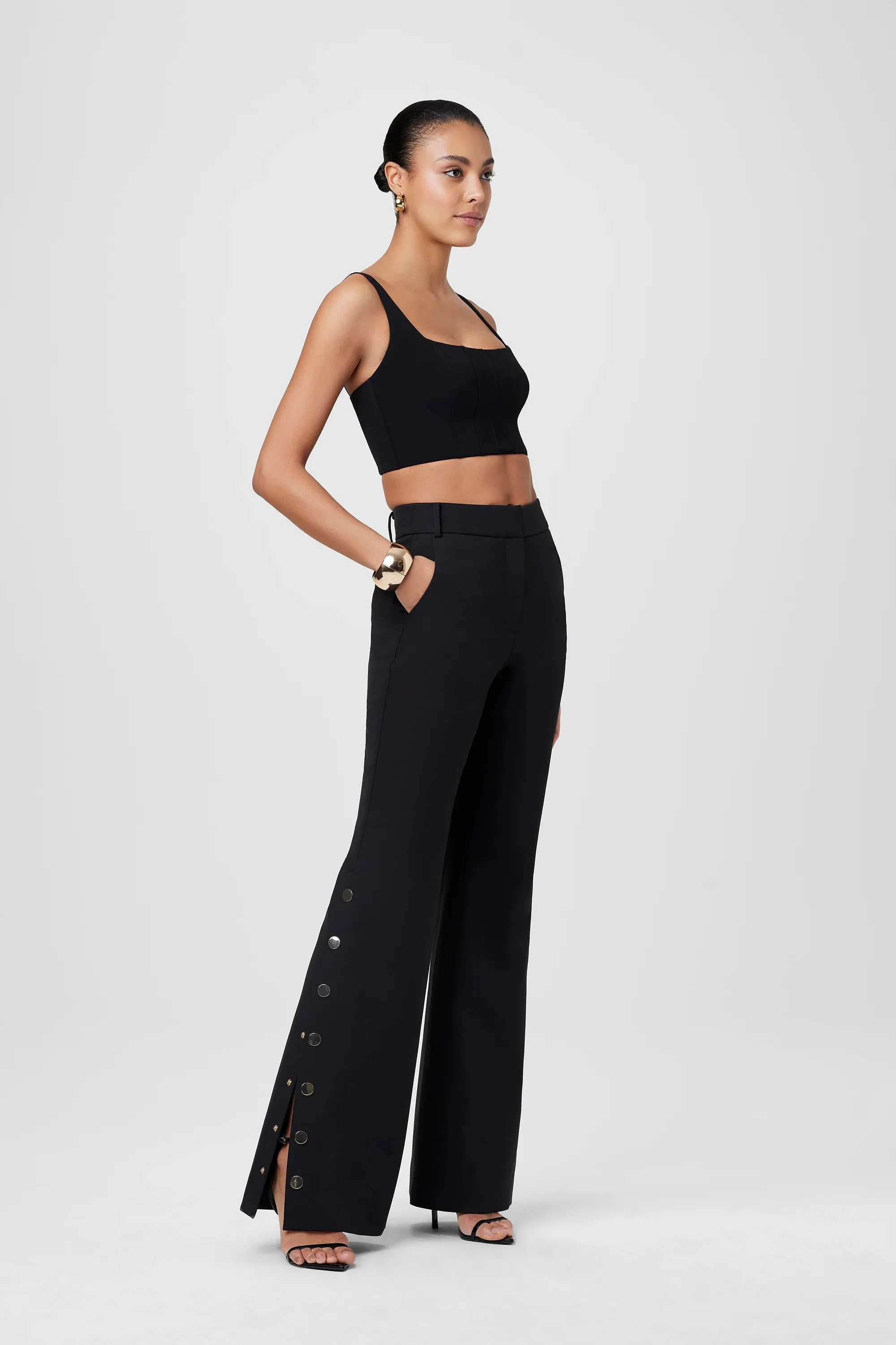 Toccin - Gracie High Waist Side Button Pant - Jet sold by Jessie Boutique