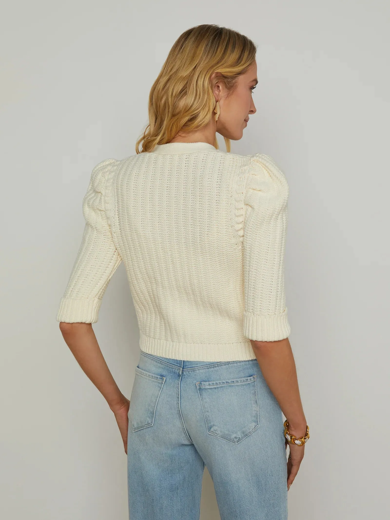 L’agence - Delilah Cropped Cardigan - Vintage White/Gold Knot sold by Jessie Boutique product image thumbnail 3