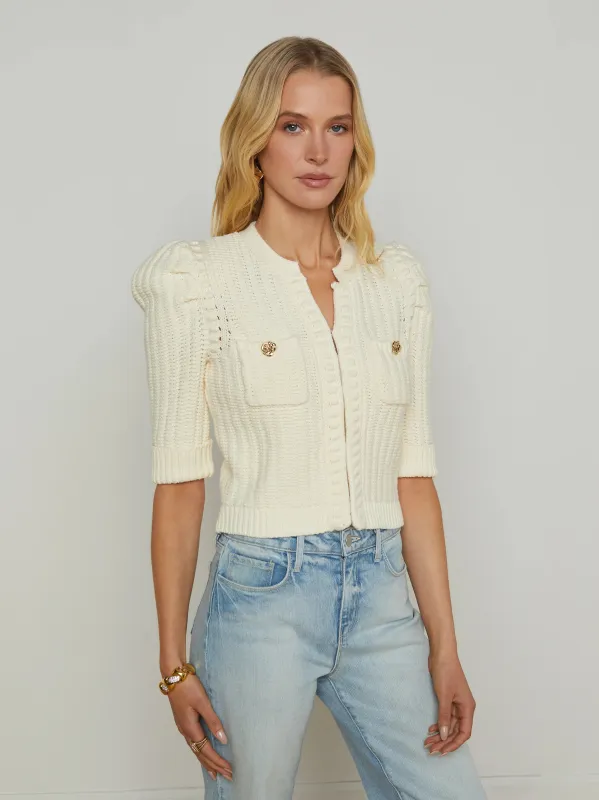 L’agence - Delilah Cropped Cardigan - Vintage White/Gold Knot sold by Jessie Boutique