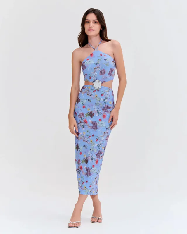 Patbo - Lily Flower Halterneck Dress - Blue sold by Jessie Boutique