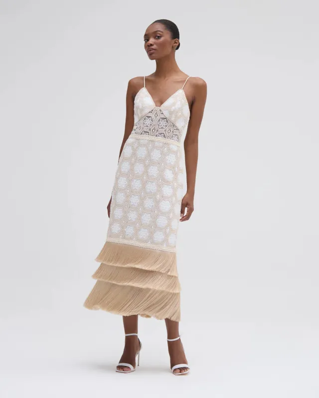 Patbo - Crochet Plunge Midi Dress - Off White sold by Jessie Boutique