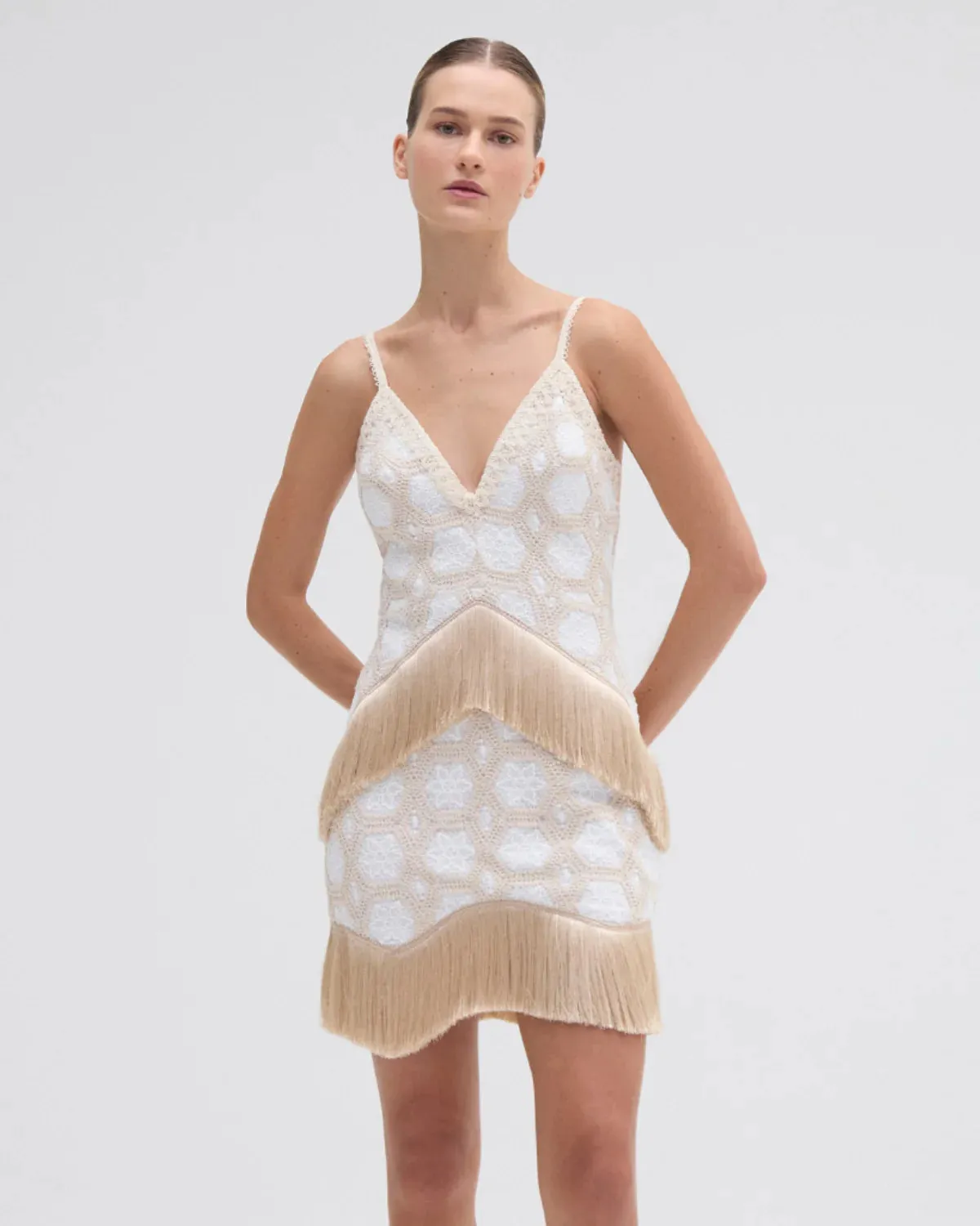 Patbo - Crochet Plunge Mini Dress - Off White sold by Jessie Boutique