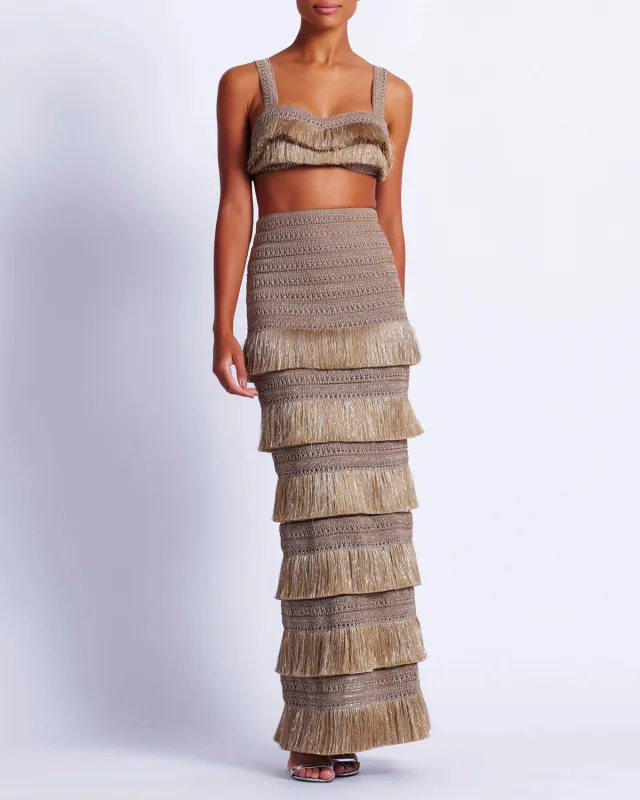 Patbo - Metallic Fringe Maxi Skirt - Gold sold by Jessie Boutique