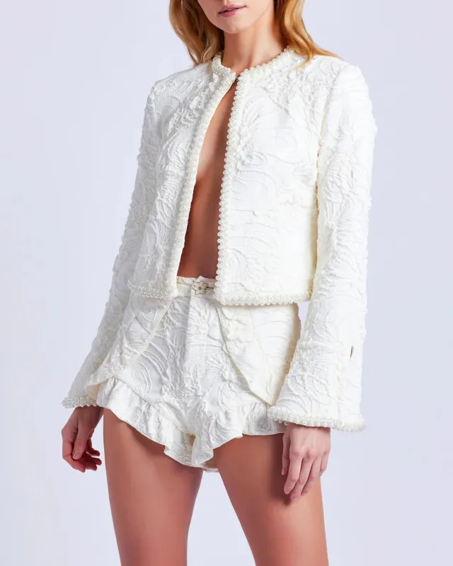 Patbo - Pearl-Beaded Jacquard Jacket - White sold by Jessie Boutique